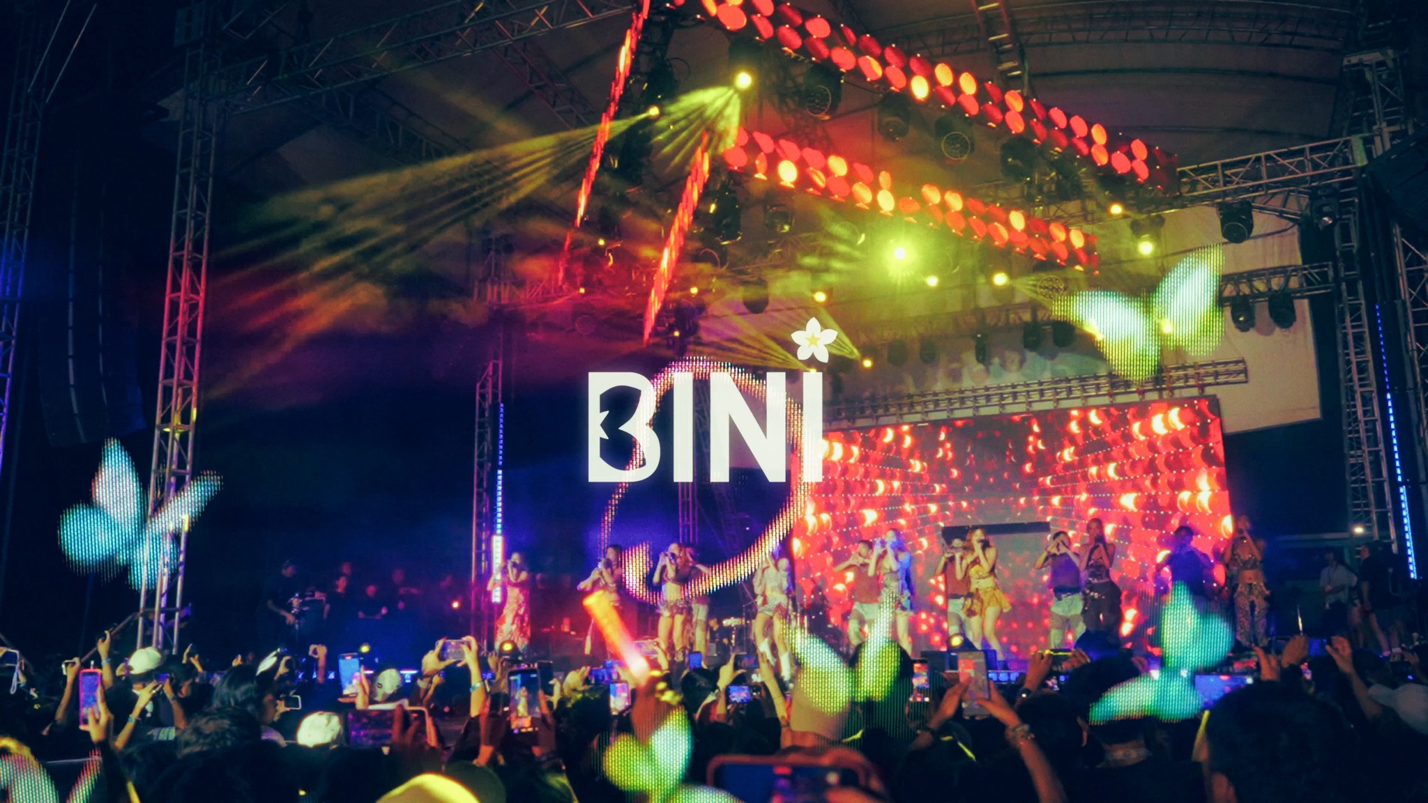 BINI performing on the UNFILTERED stage in Tacloban with the BINI name on screen
